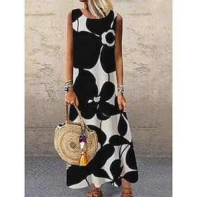 Femme robe longue Robe casual Robe Débardeur mode Décontractées Vacances du quotidien Standard Floral Sans Manches Col Ras du Cou Noir Bleu Eté