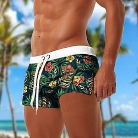 Herren Blumendruck Ethnisch Tiki Badehosen Badeshorts Boardshorts Mittlere Taille 3D-Druck Hawaiianisch Surfen Ferien Strand Kordelzug mit Mesh-Futter Elastisc