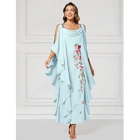 Sheath Column Floor Length Party Dress Cocktail Dress Wedding Guest Dress Mother of the Bride Dress Half Sleeve Jewel Neck Elegant Plus Size Wedding Guest Chif