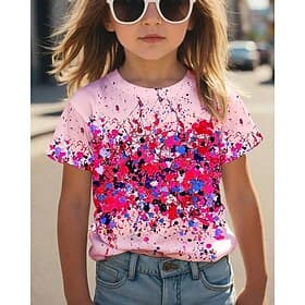 Girls' 3D Graphic Tee Short Sleeve Summer Spring Fashion Basic Kids 4-12 Years Crew Neck Casual Daily Outdoor Regular Fit