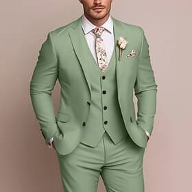 Pour des hommes Smoking Costumes Mariage à la plage Mariage de printemps Rose Claire Bleu Ciel Printemps Été Costume / Tailleur Fête Formel Couleur Unie Coupe