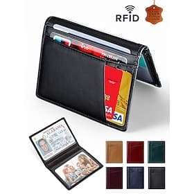 RFID-blockierende Geldbörse für Herren, hochwertiges Rindsleder, schlankes Design mit mehreren Kartenfächern und Sichtfenster für den Ausweis – sichere und sti