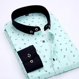 Herren Hemd Oberhemd Knopfhemd Anker Hochzeit Party Weiß Hellgrün Rosa Marineblau Langarm Kargen Frühling Herbst Bekleidung Tasche