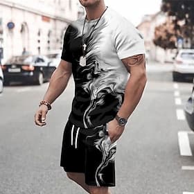 Voor heren spetteren 2 stuks T-shirts sets Zomer tops Korte mouw Korte broek Strakke ronde hals Sport Casual Buiten Vakantie Urheilu 3D-afdrukken Zomer Roodbor