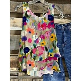 Women's Camisole Tank Top Floral Casual Sleeveless V Neck Regular Tops Daily Buttons Print Pink Summer