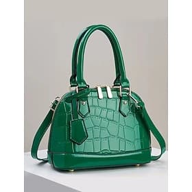 Elegante Handtasche für Damen mit grünem Steinmuster und verstellbarem Schultergurt, glänzendes Lackleder, modisches Design, geeignet für Arbeit, Party und den