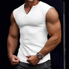 Men's Waffle Tank Top Tank Top Vest Undershirt Sleeveless V Neck Summer Plain Fashion Classic Comfortable Casual Gym Street White Top Tee for Men