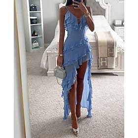 Women's Midi Dress Casual Dress Cocktail Dress Wedding Guest Dress Chiffon Dress Fashion Outdoor Holiday Date Regular Fit Plain Sleeveless Spaghetti Strap Blue