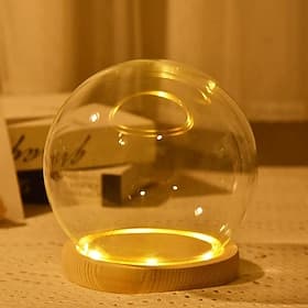 Deco Night Lights Round Glass Display Dome Cloche with Wooden Base Landscape Decorative Cover Tabletop Disp with Light for Xmas DIY Crafts Birthday Holiday Hal