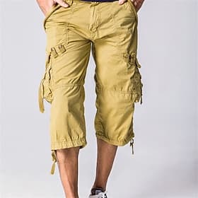 Men's Capri Cargo Shorts Cargo Shorts Capri Pants Shorts Summer Shorts Multi Pocket Flap Pocket Plain Comfort Wearable Knee Length Outdoor Sport Daily Fashion