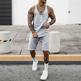 Men's Tracksuit Outfit Set Shorts Deep U Outdoor Daily Sports Pocket Drawstring 2 Piece Poker Black Yellow Grey Polyester Activewear Classic Casual Summer
