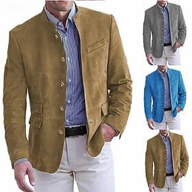 Men's Lightweight Jacket Faux Suede Jacket Casual Jacket Daily Vacation Soft Breathable Pocket Spring Fall Plain Fashion Classic Stand Collar Regular Light K