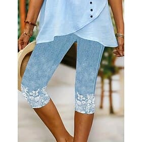 Women's Leggings Capri Pants High Elasticity Vacation Fashion Hawaiian Calf-Length Mid Waist Floral Graphic Printing Breathable Soft Vacation Casual Daily Lig