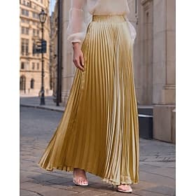 Women's Satin Skirts Fashion Long Maxi High Waist Skirts Solid Colored Ruched Pleated Shimmery Micro-elastic Daily Holiday Silver Peacock Blue Navy Black Sprin