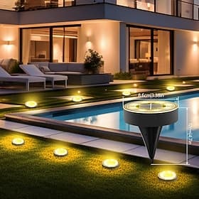 Solar Ground Lights 8 LED Bright Outdoor IP68 Waterproof Disk Light Landscape Lighting for Garden Patio Pathway Yard Paths Decks Solar Light-6pcs/4pcs/2pcs/1P