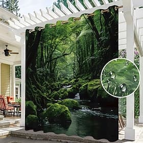 Rideaux d'extérieur imperméables pour l'intimité, stores extérieurs, rideaux de terrasse coulissants, rideaux de pergola à œillets, ruisseau forestier pour ton