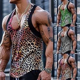 Homme Débardeur Gilet Sous-Vêtements T-shirt sans manches Sans manches Col en U Été Léopard Mode Classique Confortable Col rond Occasionnel Salle de sport Rue