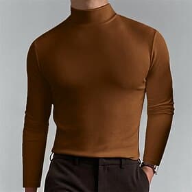 Homme T-shirt Chemise à Manches Longues manche longue Col roulé Printemps Automne Uni Mode Designer Basique Classique Vacances Rue Sortir Abricot Noir Blanche