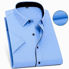 Herren Kleidhemd Bügelfreies Hemd Einfach Hochzeit Outdoor Schwarz Weiß Blau Himmelblau Kurzarm Kentkragen Sommer Frühling Bekleidung