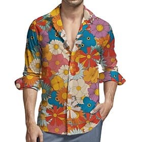 Rétro Vintage Années 1970 Chemise Chemise Aloha Hippie Fleuri Déguisement Homme Mascarade Soirée Tenue quotidienne Défilé de la Fierté Adulte Chemise