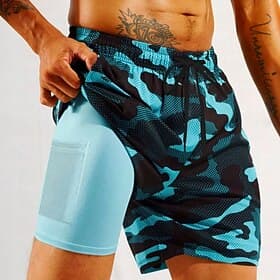 Men's Camo Camouflage Lined Shorts 2 in 1 Board Shorts Swim Shorts Mid Waist Hawaiian Vacation Holiday Beach Wear Side Pockets With Compression Liner Elastic D