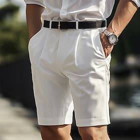 Homme Short Robe Short Bermuda Plissé Poche Jambe droite Plein Confort Sans repassage Longueur genou Bureau Entreprise du quotidien Mode Vêtement de rue Noir B