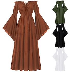 Retro Vintage Medieval Renaissance Dress Viking Elven Solid Color Fancy Dress Women's Celtic Fantasy Royal Halloween Carnival Masquerade LARP Adults' Dress