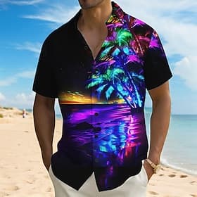 Herren Kokospalme Tropische Pflanzen Hemd Sommer Hawaiihemd Knopfhemd Kurzarm Hawaiianisch Urlaub Ferien Strandbekleidung Sommer Umlegekragen 3D-Druck Hemden m