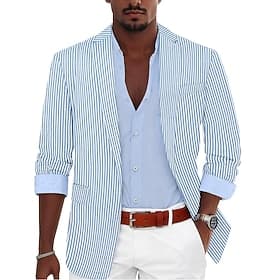 Per uomo Giacca blazer Giacca Sportiva Colletto ad incastro Moda Leggero A righe Blazer Abiti in seersucker Azzurro cielo Verde salvia Vestibilità standard Mon