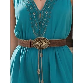 Ceinture large en cuir à motif floral bohème pour femme – style western vintage avec boucle en or antique, ceinture ajustable pour robes, festivals et usage qu