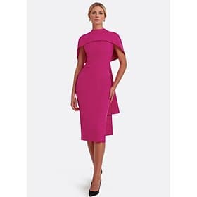 Sheath Column Ankle Length Cocktail Dresses Party Dresses Elegant Vintage Short Sleeve Queen Anne Formal Stretch Crepe with Shawl