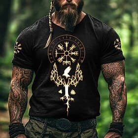 Hombre Vikingo Camiseta Manga Corta Camiseta Impresión 3D Cuello Barco Camisa Moda Étnico Calle Casual Diario Negro 1 Negro 3 Negro Verano Primavera Todas las