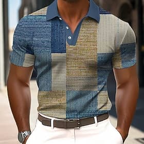 Hombre Bloque de color Polo Manga Corta Camisas de polo Camisas con cuello Casual Exterior Ropa Deportiva Ropa Cotidiana Impresión 3D Verano Azul Morado Verde