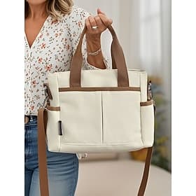Women's Canvas Tote Shoulder Bag – Casual Two-Tone Handbag with Large Capacity, Multi-Pocket Design, Lightweight Crossbody Purse for Daily Use, Travel Mom Ess