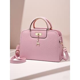 Borsa tote da donna in similpelle con manico superiore e ciondolo a forma di cervo - elegante borsa a tracolla da donna strutturata, perfetta come regalo per l