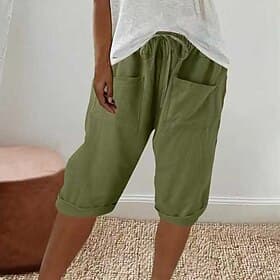 Mujer Pantalones con tacto de lino Pantalones Capri pantalones Pantalones cortos de verano Casual Medio corto Cintura Media Plano Bolsillo Cintura elástica Con
