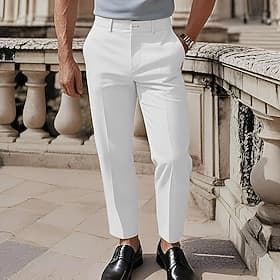 Herren Baumwollhosen Chinos Stoffhosen Knöpfe Tasche Einfach Komfort Formell Party Arbeit Mode Klassicher Stil Schwarz Weiß Mikroelastisch