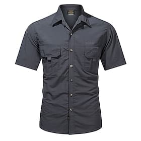 Men's Shirt Summer Shirt Casual Shirt Button Up Shirt Cargo Shirt khaki Dark Grey Army Green Short Sleeve Plain Shirt Collar Vacation Hawaiian Pocket Clothing