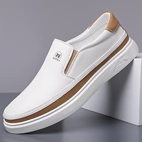 Men's White Slip-On Sneakers with PU Accents – Fashionable Lightweight Shoes for Streetwear, Travel and Casual Outfits