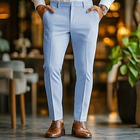 Pour des hommes Coton Lin Dress Pants works Formel Bleu Ciel Beige Couleur Unie Coupe Standard Long Non Elastique
