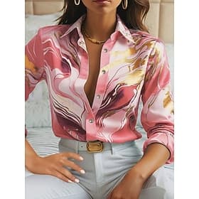 Women's Shirt Button Down Blouse Graphic Color Gradient Stylish Casual Long Sleeve Shirt Button Down Blouse Collar Regular Tops Daily Buttons Print Pink Blue P