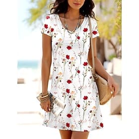 Femmes Mini Robe Robe T-Shirt Robe trapèze Robe d'été Occasionnel Quotidien Coupe régulière Fleuri Graphique Manche Courte Col Rond Rouge Bleu Violet Été Print