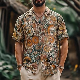 Herren Boho Indianer Ethnisch Hemd Sommer Hawaiihemd Knopfhemd Kurzarm Hawaiianisch Urlaub Ferien Strandbekleidung Sommer Frühling Umlegekragen 3D-Druck Hemden