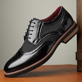 scarpe brogue da uomo in similpelle nera con classico design a punta – eleganti calzature formali per matrimoni ed eventi aziendali