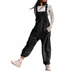 tuta salopette tinta unita da donna, stile streetwear, senza maniche, scollo a U, tasca, vestibilità regolare, nera, bianca, rosa, estiva