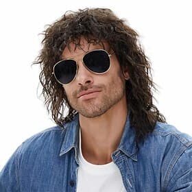 Mullet 70er 80er Perücke mit Pony dunkelbraunes langes Disco-Haar lockige Männerperücke für Männer Hippie Rocker 80er Themenparty Cosplay Kostüm Anime hitzebes