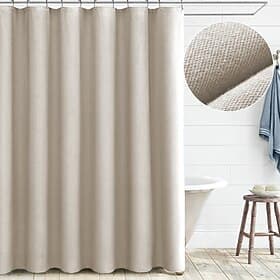Tenda da doccia effetto lino con 12 ganci beige boho per bagno tende da doccia in tessuto di cotone naturale