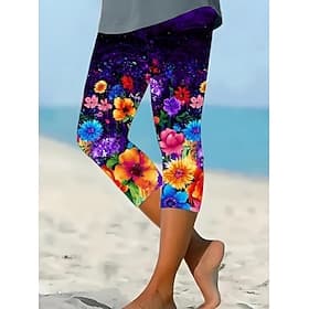 Women's Leggings Capri Pants High Elasticity Vacation Vintage Fashion Full Length High Waist Floral Graphic Printing Thermal Warm Breathable Soft Stretchy Outd
