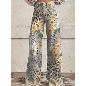Retro Vintage Boho 1970s Pants Wide Legged Pants Hippie Disco High Waist Camouflage Faux Jeans Style Fancy Dress Women's Carnival Casual Daily Music Festival R