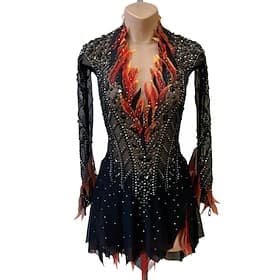 Figure Skating Dress Women's Girls' Ice Skating Dress Black Red Patchwork Open Back Mesh High Elasticity Training Competition Skating Wear Classic Crystal / Rh